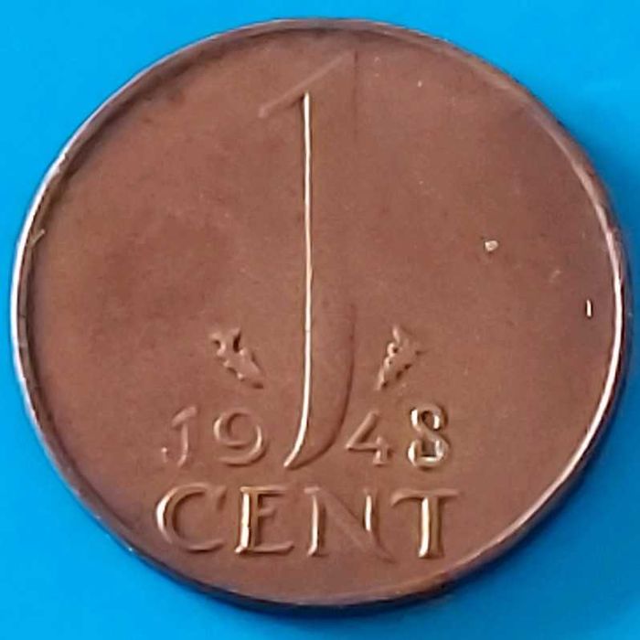 1 Cêntimo de 1948  Rainha Wilhelmina  dos Países Baixos