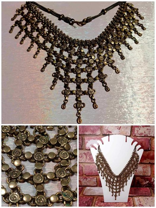Шикарное винтажное латунное колье-чокер в стиле бохо.