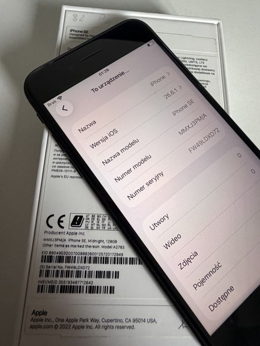 @ Bateria 100% iPhone SE 2022 128gb Midnight Idealny