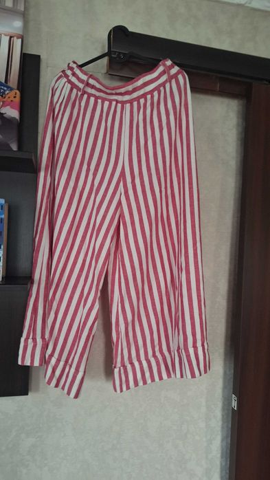 Льняні брюки палаццо у смужку