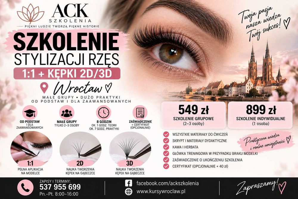 Szkolenie stylizacji rzęs 1:1 + kępki 2D/3D – Wrocław