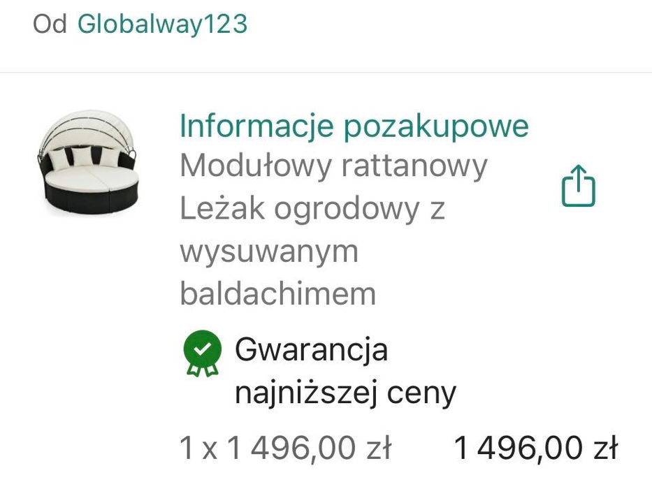 Leżanka ogrodowa modułowa rattanowa z baldachimem