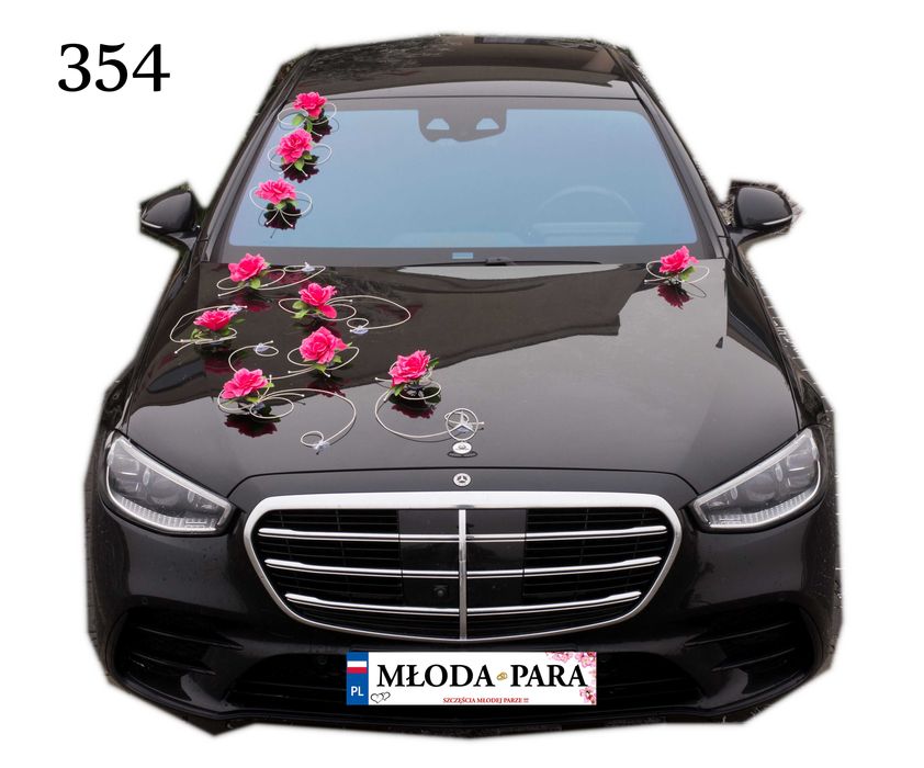 Dekoracja na samochód ślubny w kolorze MALINOWYM 354 OZDOBY