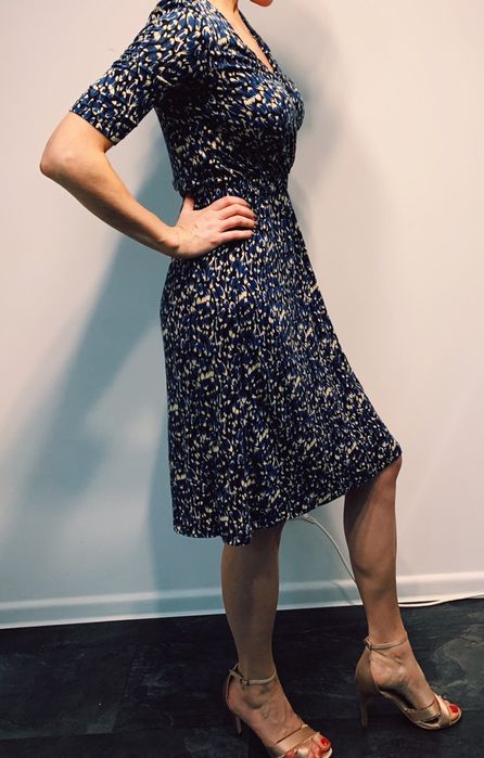Suknia H&M 34 granatowa 3/4 rękaw