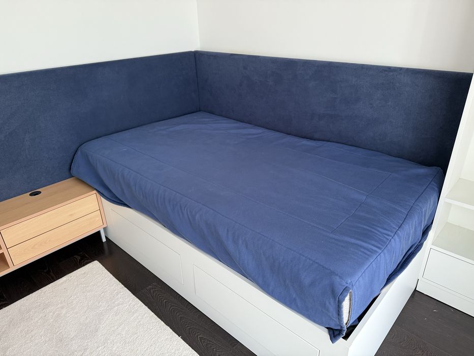 Quarto Completo Cama Colchão Aparador Secretaria Prateleiras
