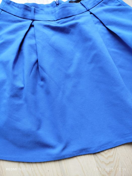 Chabrowa szafirowa elegancka spódnica mini rozkloszowana Reserved 36 w