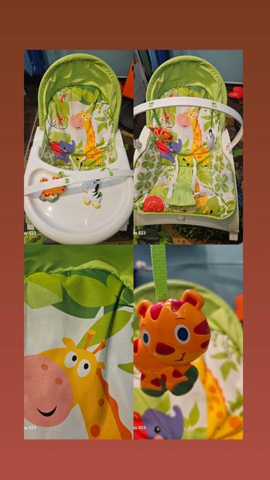 Leżaczek bujaczek dla dziecka z pałąkiem i stolikiem – bardzo dobry