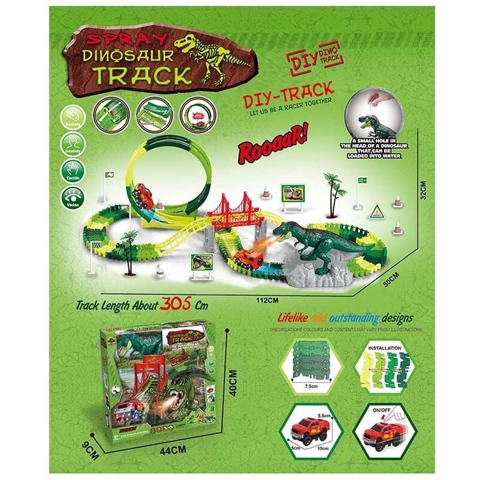 Динозавр-трек (довжина 305 см, 146 деталей, машинка, звук, підсвітка)