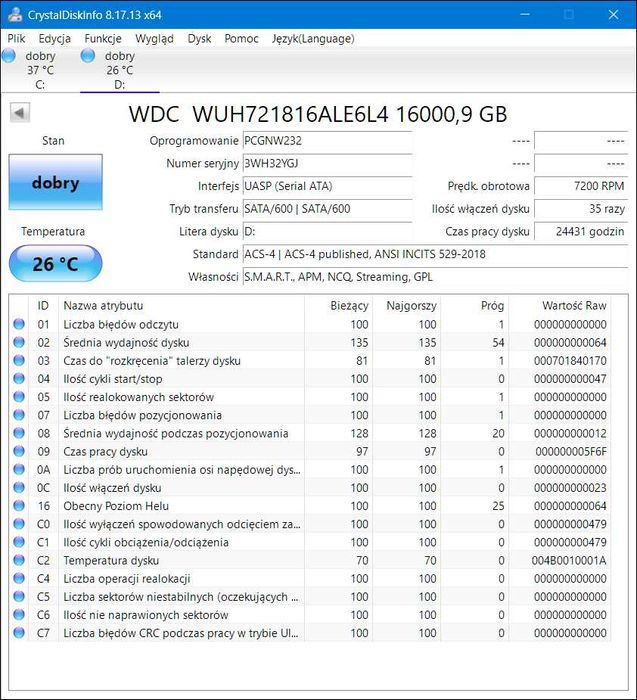 Dysk 16TB HDD 3,5" WD HC550 WUH721816ALE6L4