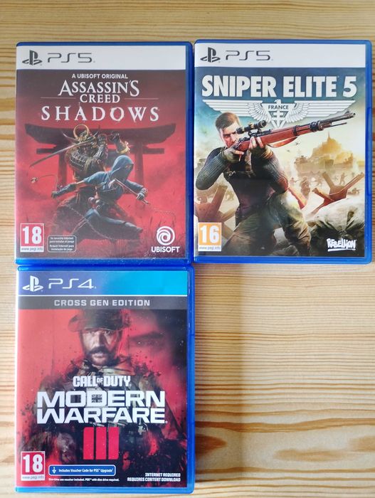 Jogos PS5 PS4 Assassin's Creed Shadows Sniper Elite 5 Call of Duty Modern Warfare III