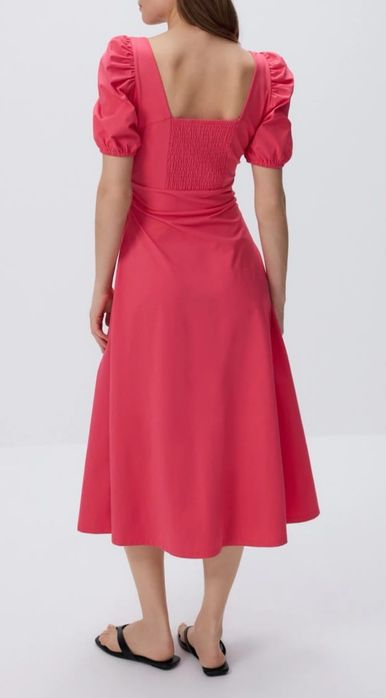 Sukienka midi XL 42 malinowa letnia  bufki nowa dekolt