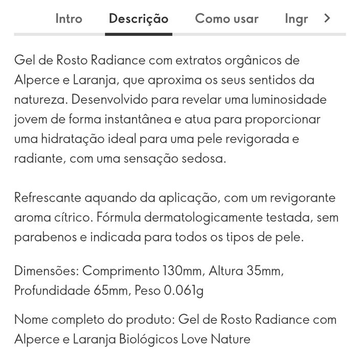 Gel de Rosto com Alperce e Laranja Biológicos  50 ml Oriflame