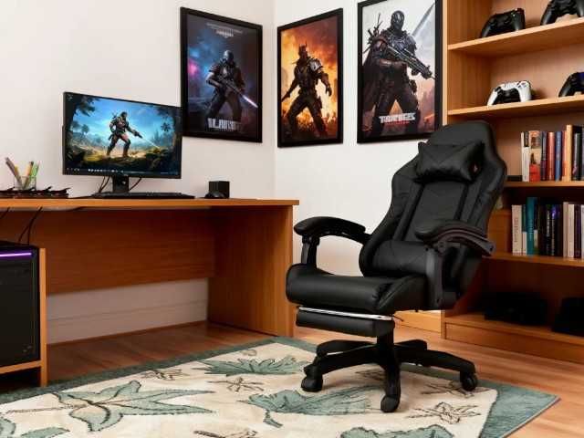 Fotel Gamingowy Obrotowy Podnóżek Krzesło Biurowe