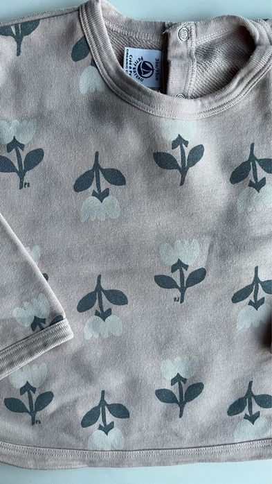 Petit Bateau Bluza spodnie dres komplet  z moltonu z wzorem kwiatów