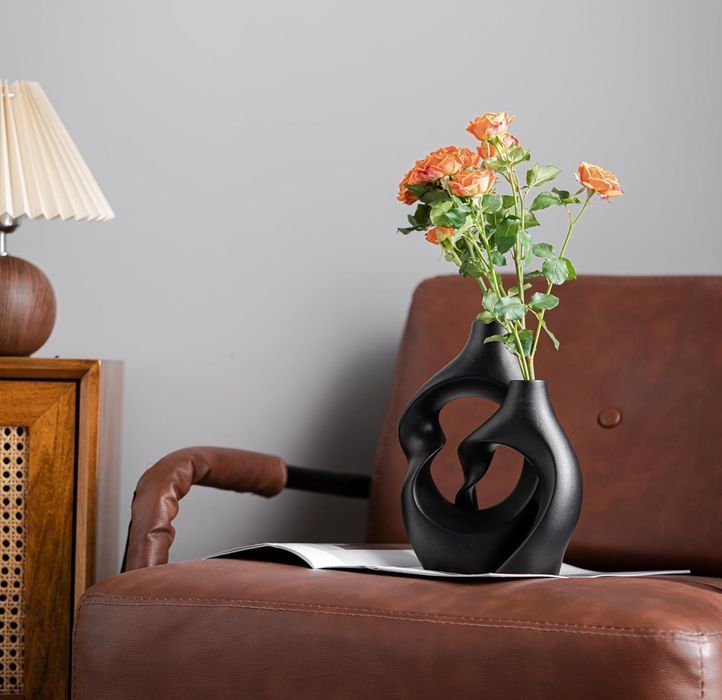 Ceramic Vase Set 2pcs - Modern Matte Black - 20cm