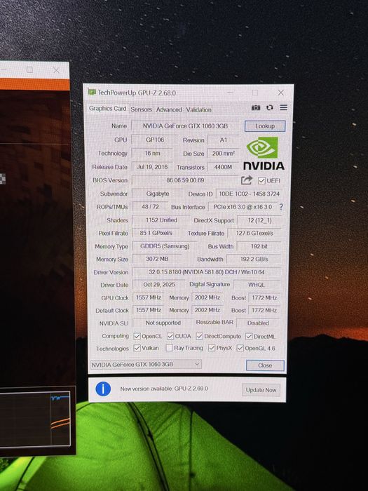 Видеокарта Gigabyte GTX 1060 3gb Windforce