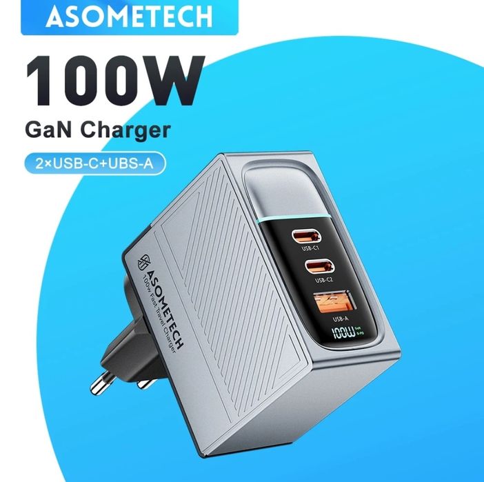 Універсальна зарядка Asometech 100W GaN з дисплеєм потужності пристрій