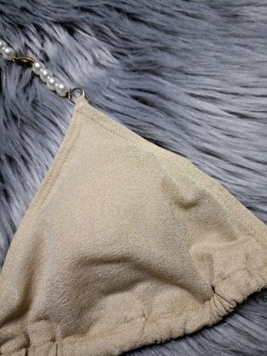 Bikini strój kąpielowy złoty brokatowy perełki s