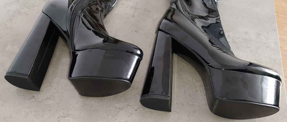 Kozaki obcas wysokie za kolano latex  połysk 42