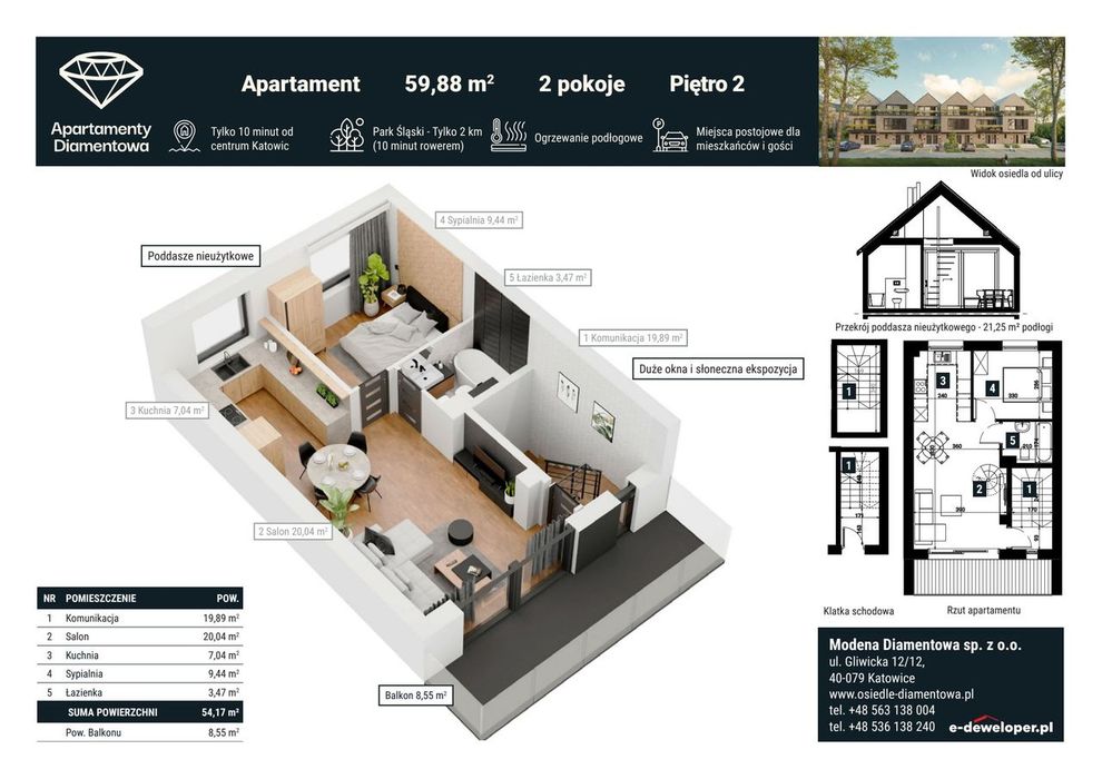 2-pokojowe mieszkanie 59m2 + balkon Bezpośrednio