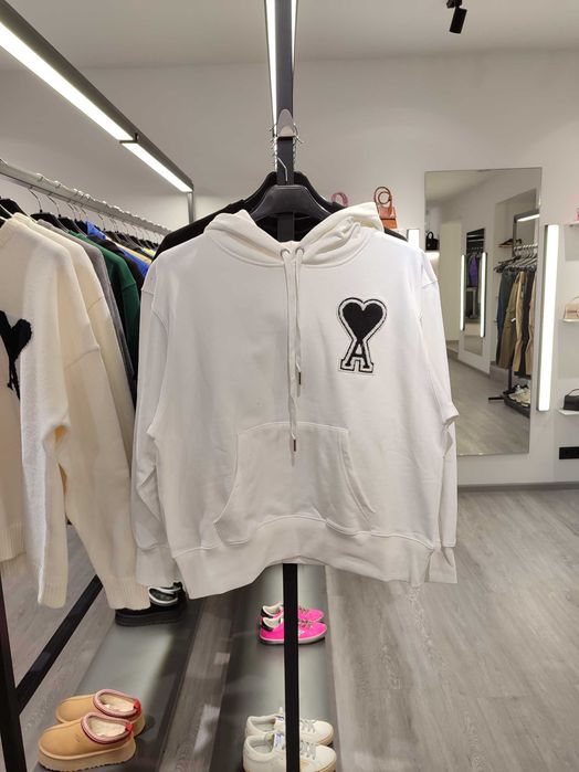 Худі AMI Paris Oversize Ami de Coeur hoodie White Black Heart