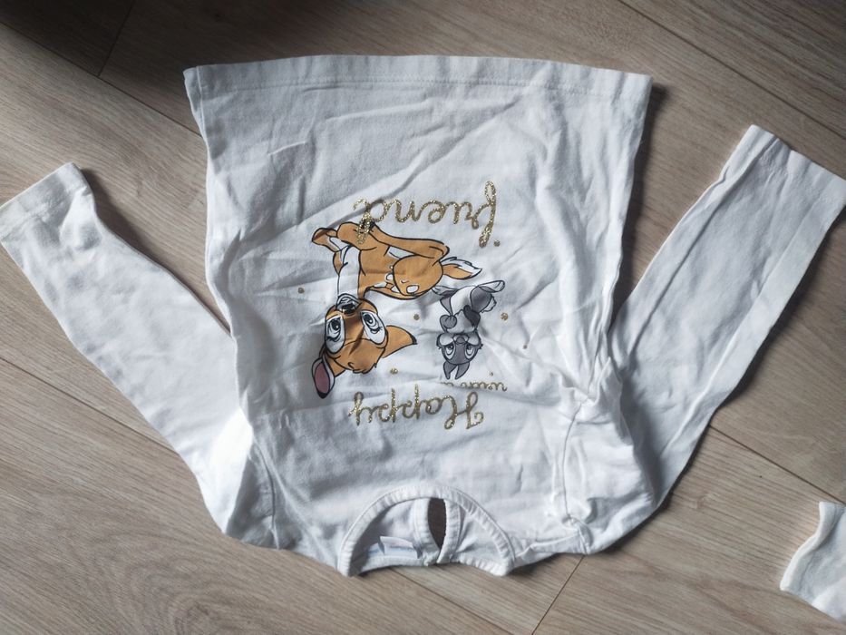 Biała bluzka z długim rękawem t-shirt dziewczęcy Bambi 86