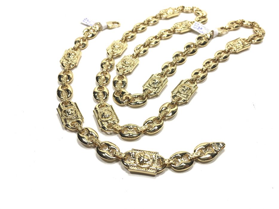 Złoty, męski łańcuszek i bransoleta VERSACE•pozłacany 18K bita próba