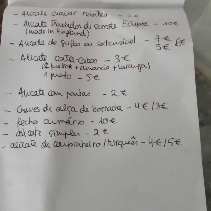 Ferramentas manuais diversas -ver lista de preços individualmente