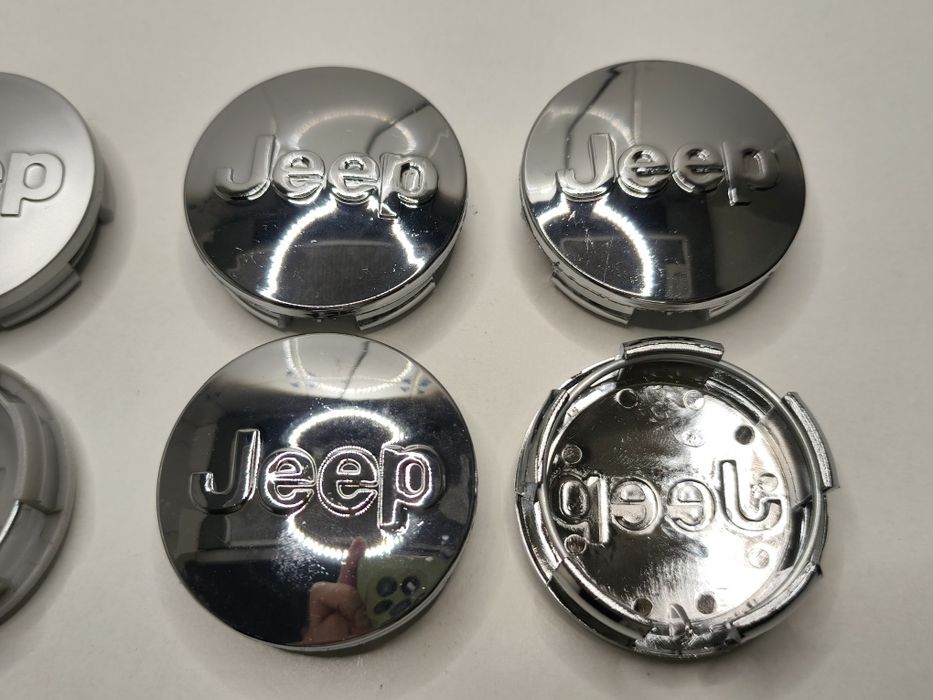 4 Centros Jante Jeep 64mm Tampas Cubos Rodas Cromado Preto Grand Cherokee Renegade Compass Wrangler Novo
