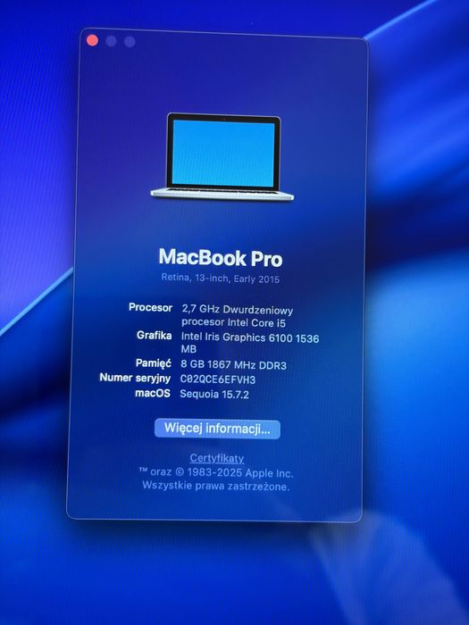 MacBook Pro A1502 8GB/512 GB Intel i5