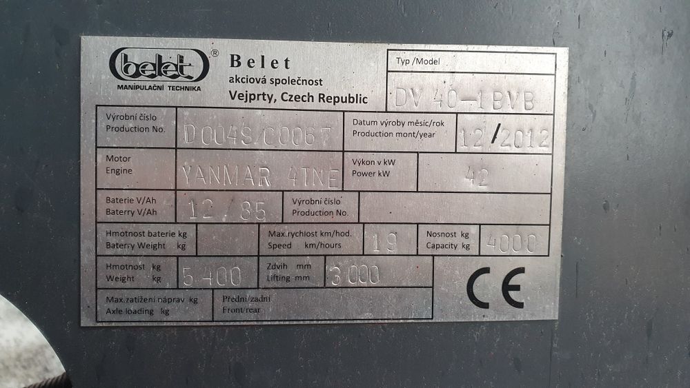 Дизельний вилковий навантажувач Belet DV 40-L BVB  4 тонни (Чехія)