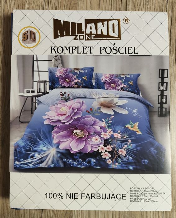 Komplet Pościeli Niebieska w Kwiaty 160x200cm, 4 częściowa