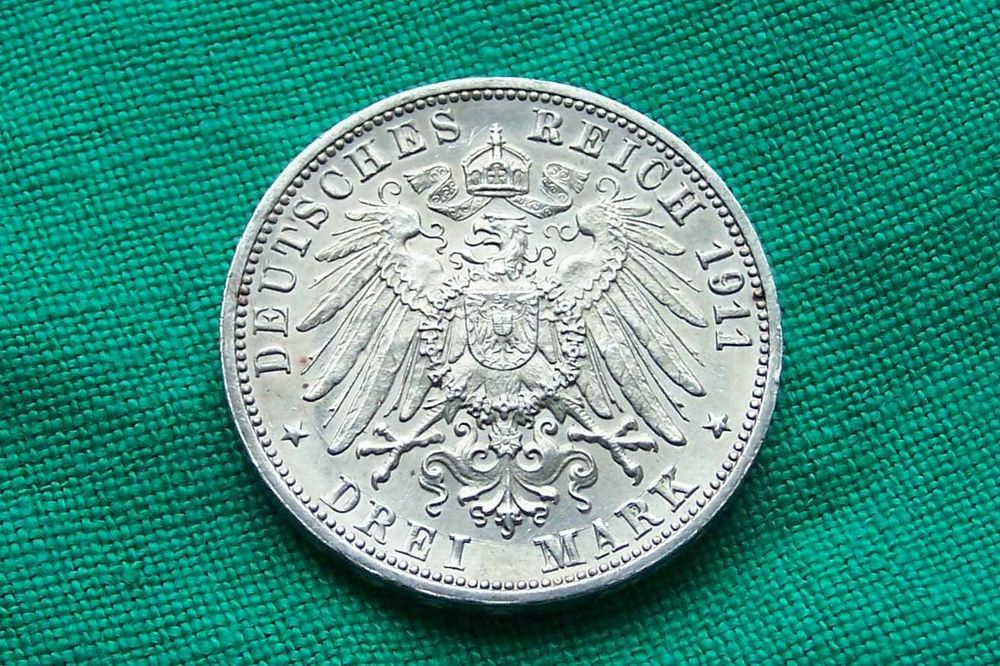 Niemcy Wirtembergia 3 Marki 1911 Ag 25-lecie ślubu pary królewkiej