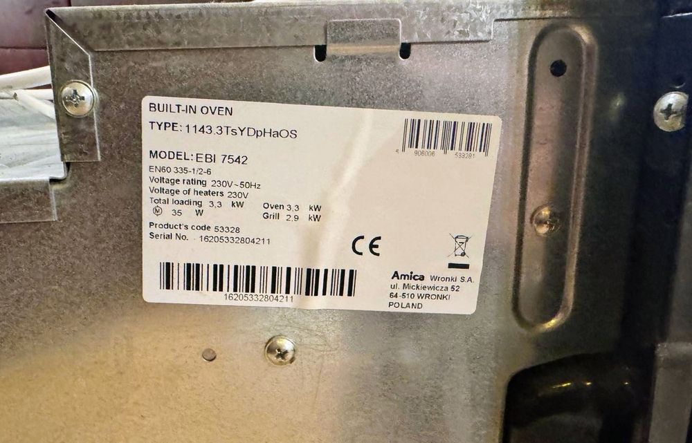 Piekarnik Amica EBI 7542 elektryczny do zabudowy