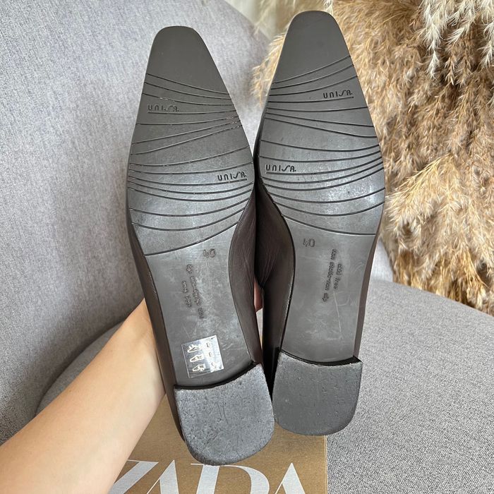 Шкіряні Балетки кожаные туфли с длинным носом лофери р 39 в стилі zara