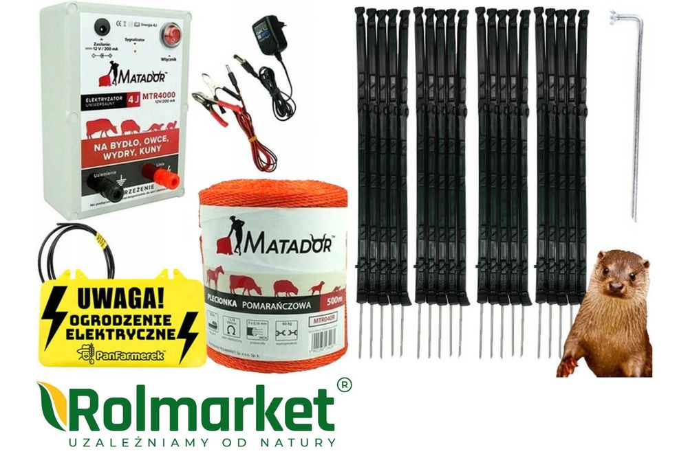 Zestaw PASTUCH ogrodzenie ELEKTRYCZNY na WYDRY wydre +PALIKI