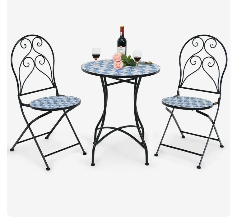 Dwa krzesła ogrodowe składane mozaikowe