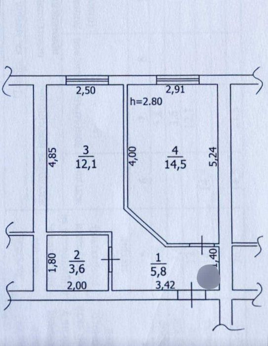 Продаж 1-кім.КВАРТИРИ 36,5 кв.м під чистову зМАТЕРІАЛАМИ-ГАЗ опаленням