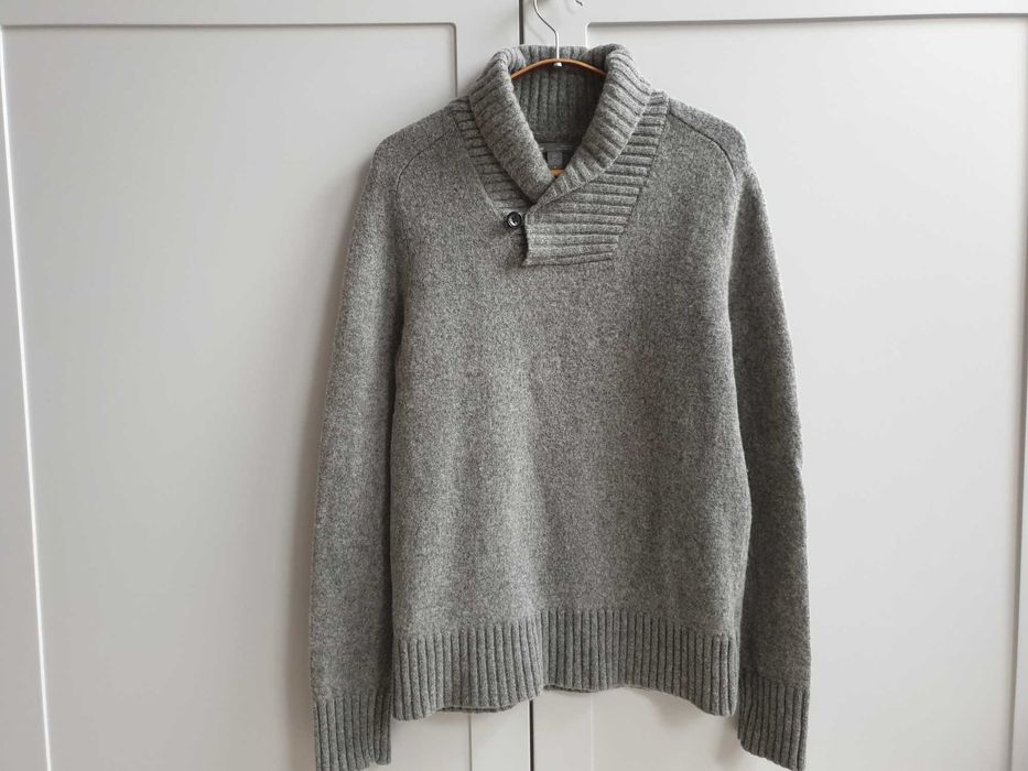 Szary wełniany sweter GAP 100% wełna lambswool S M półgolf