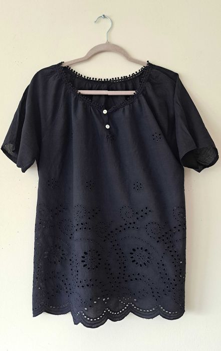 Czarna tunika z haftem Richelieu rozm 42/44