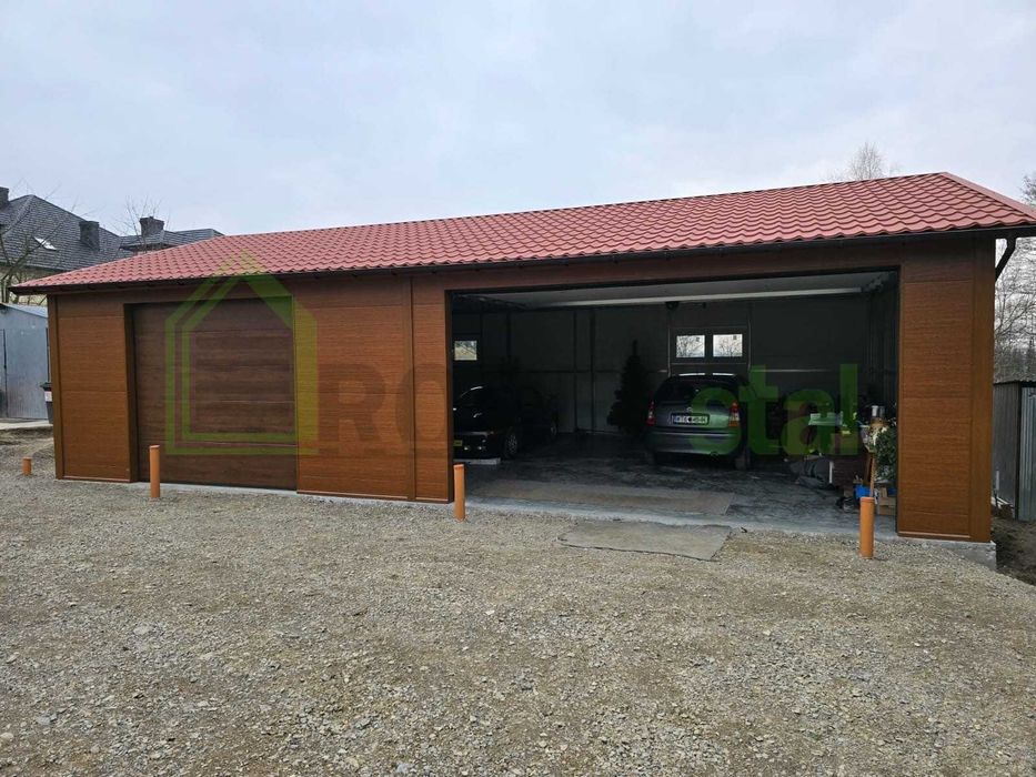 hala Garaż ocieplany z płyty warstwowej 12,5x8 złoty dąb orzech