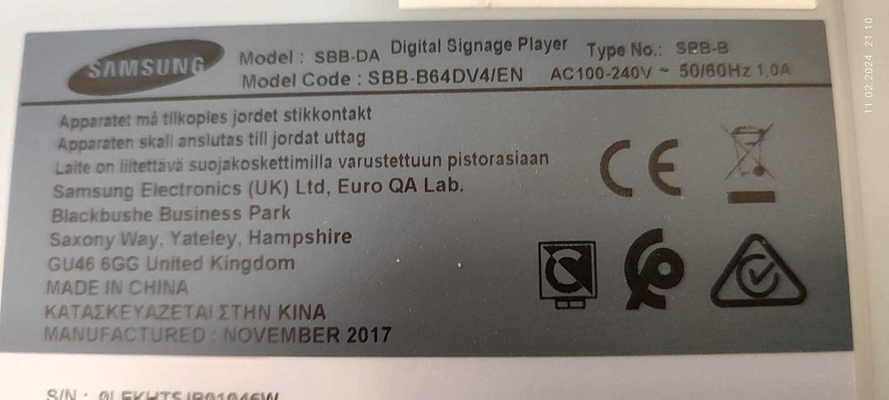 Monitor Samsung SMART Signage PM49H + Slide-in PC module SBB-DA