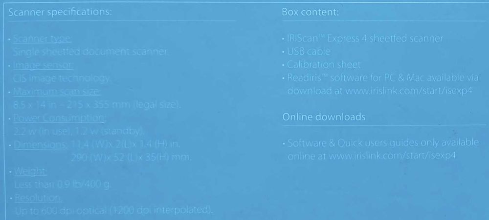 Scanner Digitalizador portátil IRIScan Express 4 nunca usado Garantia