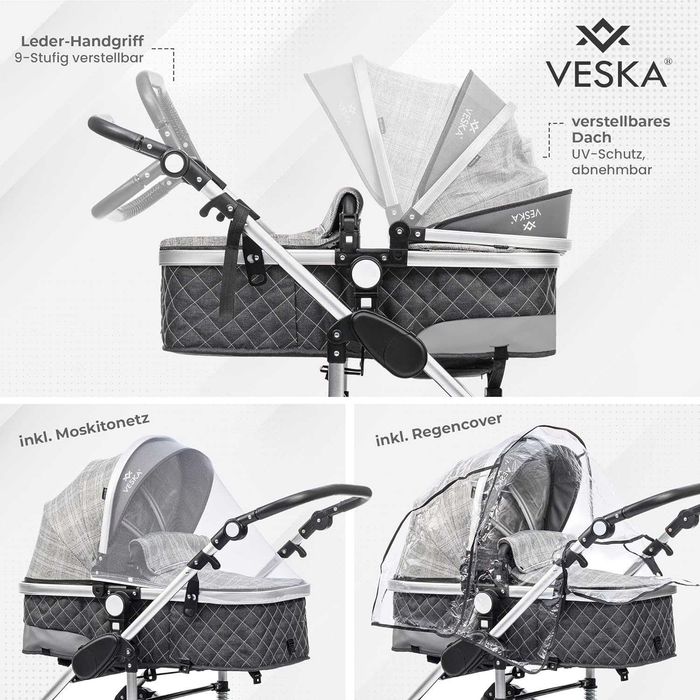 niemiecki wózek dziecięcy 3w1 gondola spacerówka fotelik veska de