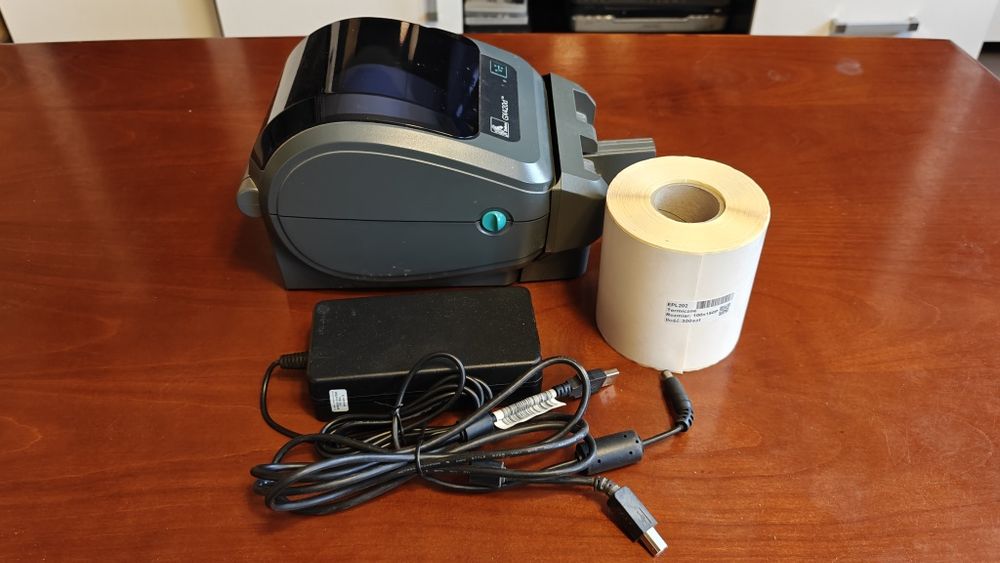 Drukarka etykiet zebra gx420d wraz nożem z kablami i dodatkową rolką