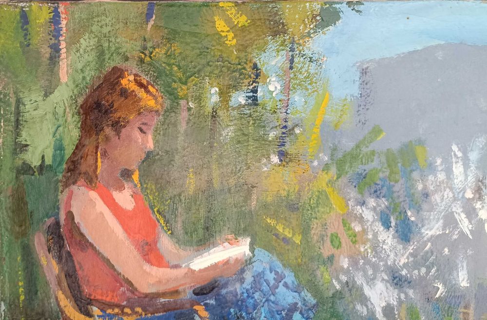 Quadro a Óleo de V. Bertelli "Ragazza che Legge" (40x50) – Excelente Estado