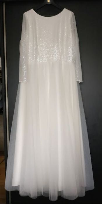 Suknia ślubna cekiny kremowa plus size 48 50 + sweterek