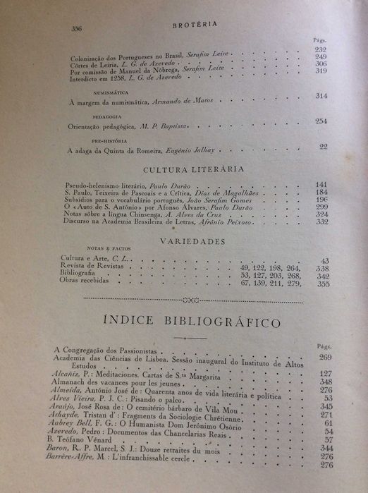 Brotéria - Revista de cultura contemp. 2 Volumes 1934. Ver índices