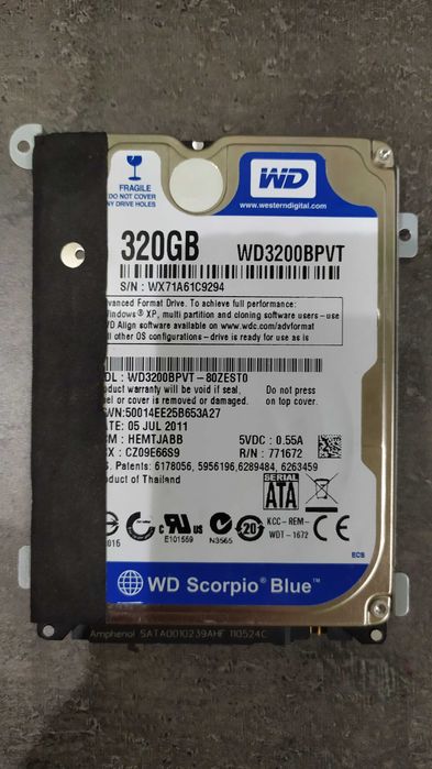 Жорсткий диск HDD 320Gb SATA WD WD3200BPVT scorpio blue