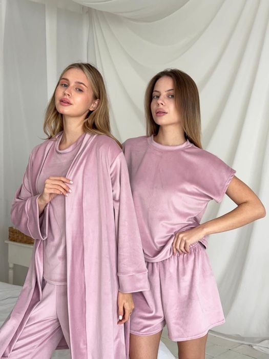 Жіноча піжама 4ка набір 4 в 1 для дому комплект + халат велюр  плюш